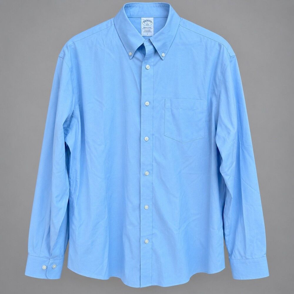 Brooks Brothers Men XL Light Blue Wrinkle Free The Original Polo Dress Shirt LS